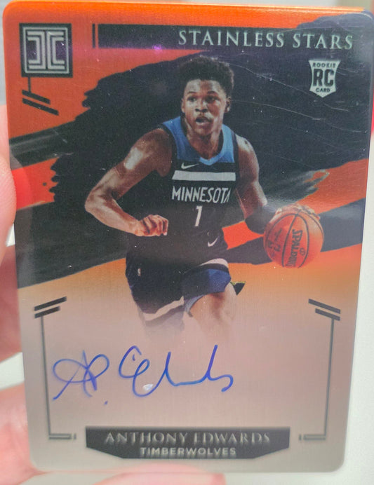 Anthony Edwards 2020 Panini Impeccable Stainless Stars Orange Auto #18/25