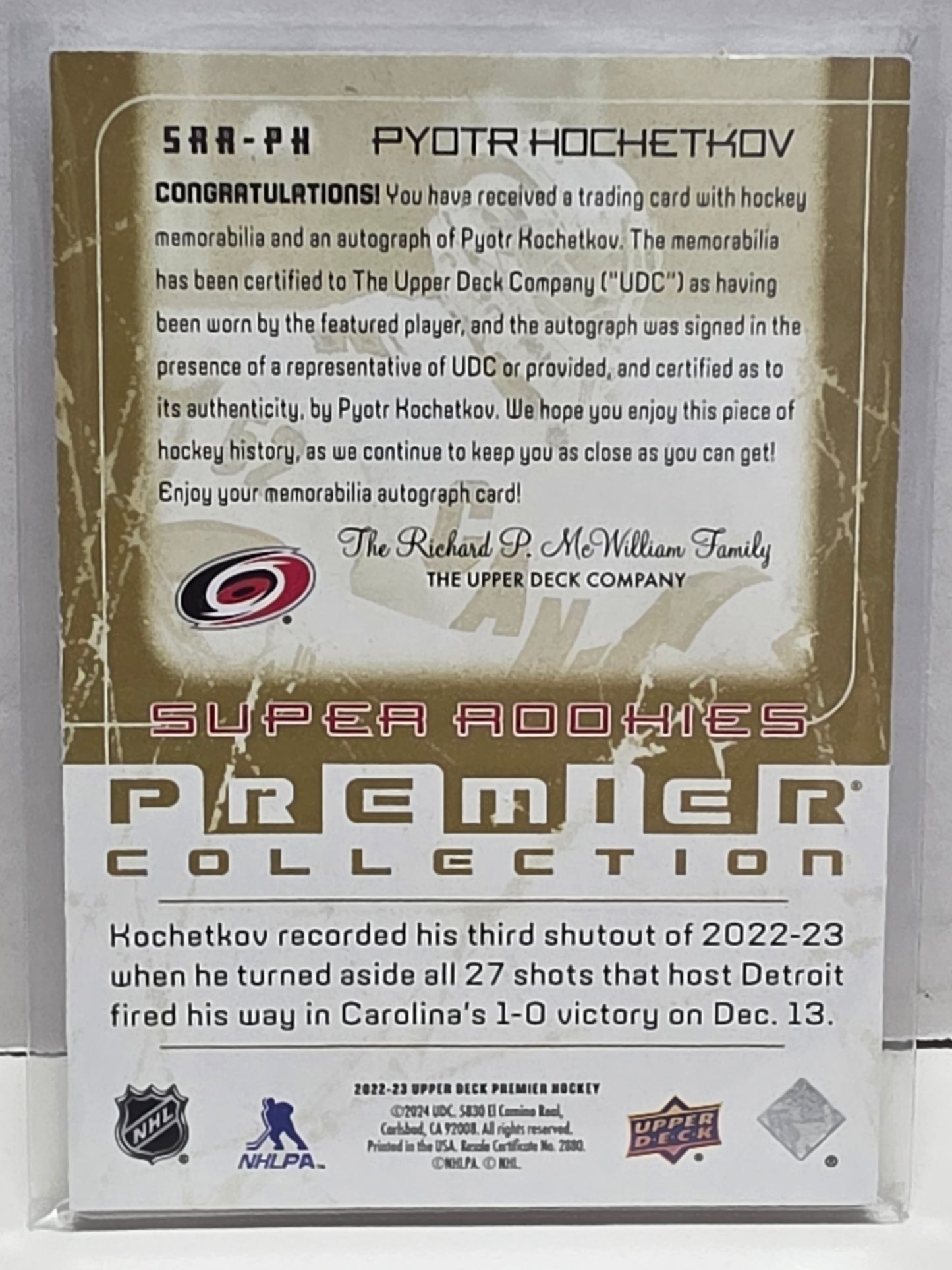 Pyotr Kochetkov 2022 Upper Deck Premier Gold Patch Auto #2/5