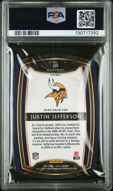 Justin Jefferson 2020 Panini Select Rookie #261 Maroon Die-Cut PSA 10 Gem Mint