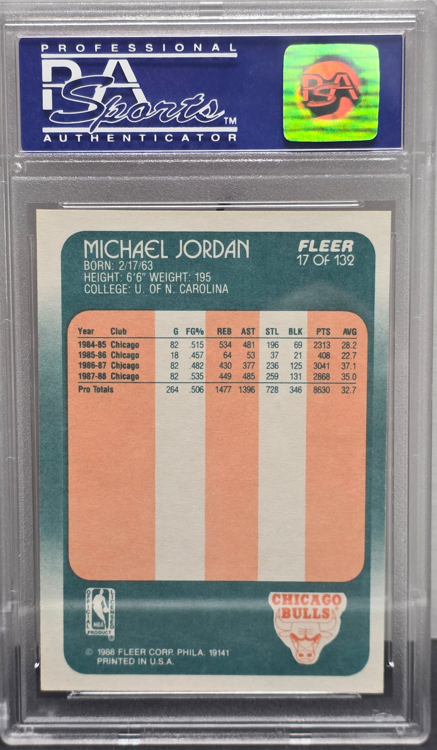 Michael Jordan 1988 Fleer #17 PSA 9 Mint 7808