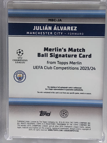 Julian Alvarez 2023 Topps Merlin Red Refractor Match Ball Auto #5/5