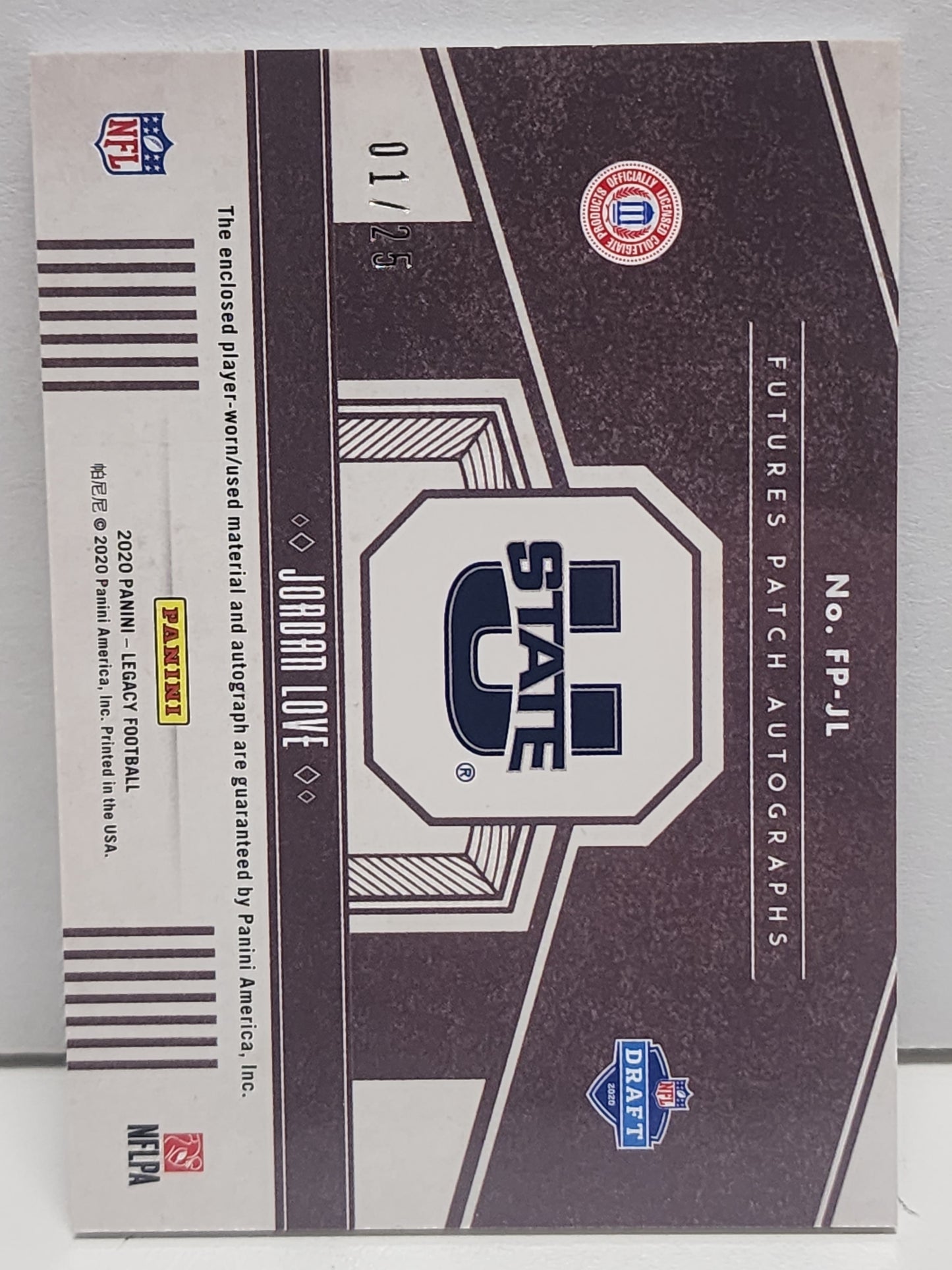 Jordan Love 2020 Panini Legacy Futures Rookie Patch Auto #1/25