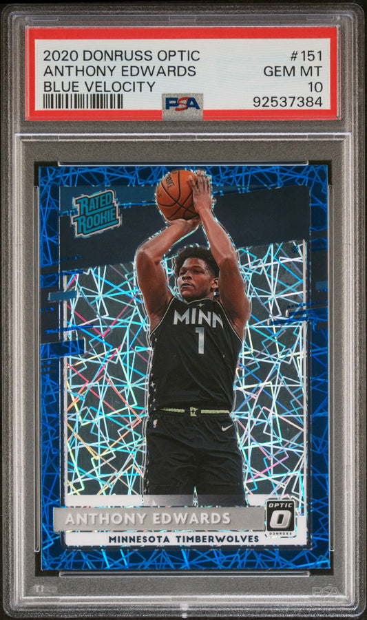 Anthony Edwards 2020 Donruss Optic Rookie #151 Blue Velocity PSA 10 Gem Mint