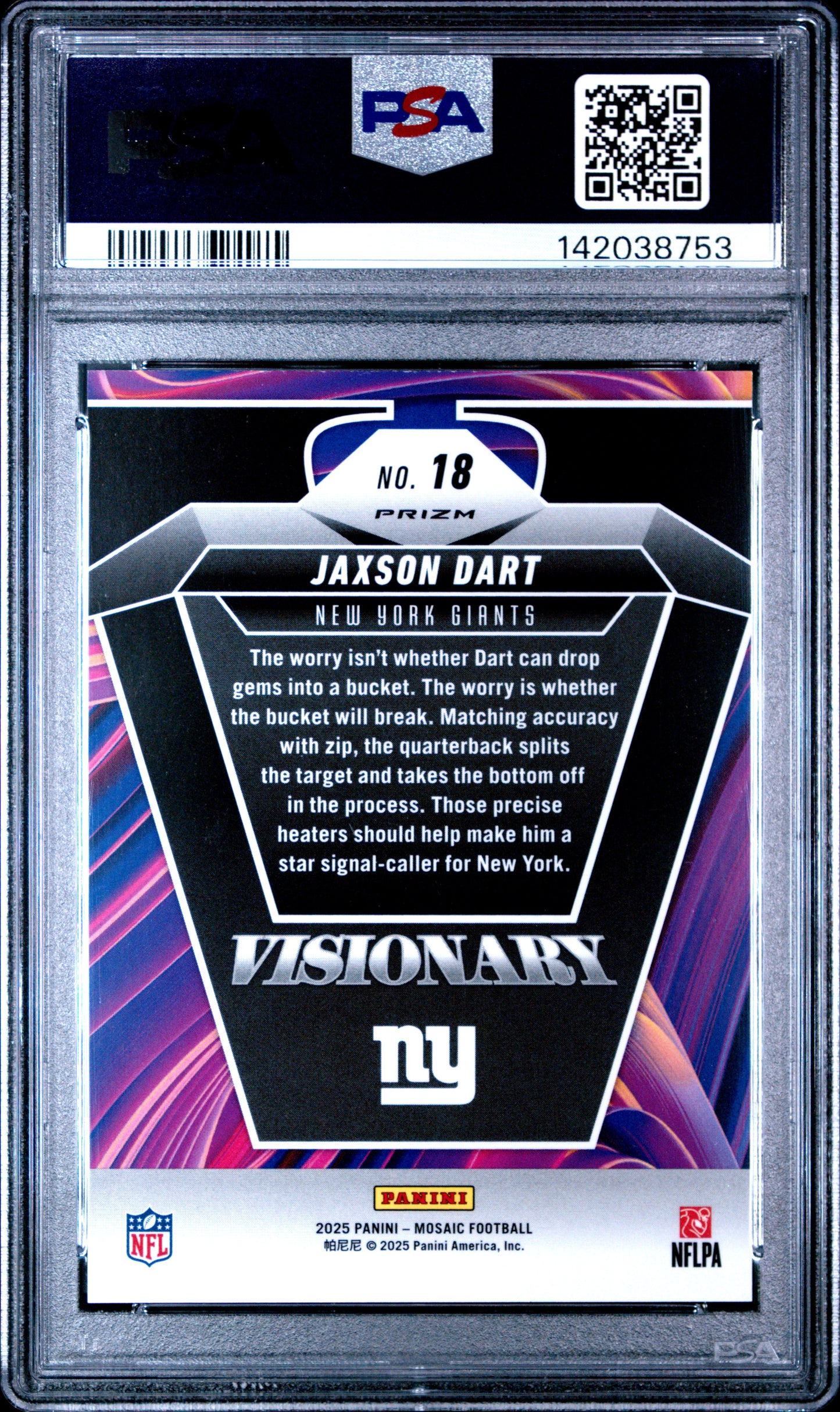 Jaxson Dart 2025 Mosaic Visionary Rookie PSA 10 Gem Mint