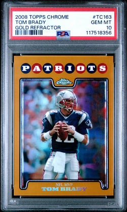 Tom Brady 2008 Topps Chrome #TC163 Gold Refractor #3/199 PSA 10 Gem Mint