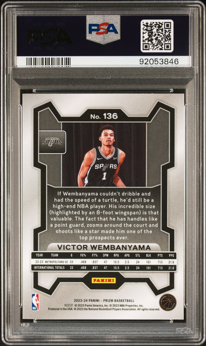 Victor Wembanyama 2023 Panini Prizm #136 PSA 10 Gem Mint 3846