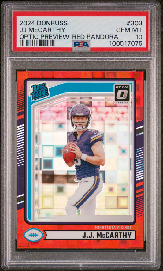 J.J. McCarthy 2024 Donruss Optic Preview Red Pandora PSA 10 Gem Mint