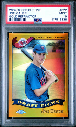 Joe Mauer 2002 Topps Chrome Rookie #622 Gold Refractor PSA 9 Mint