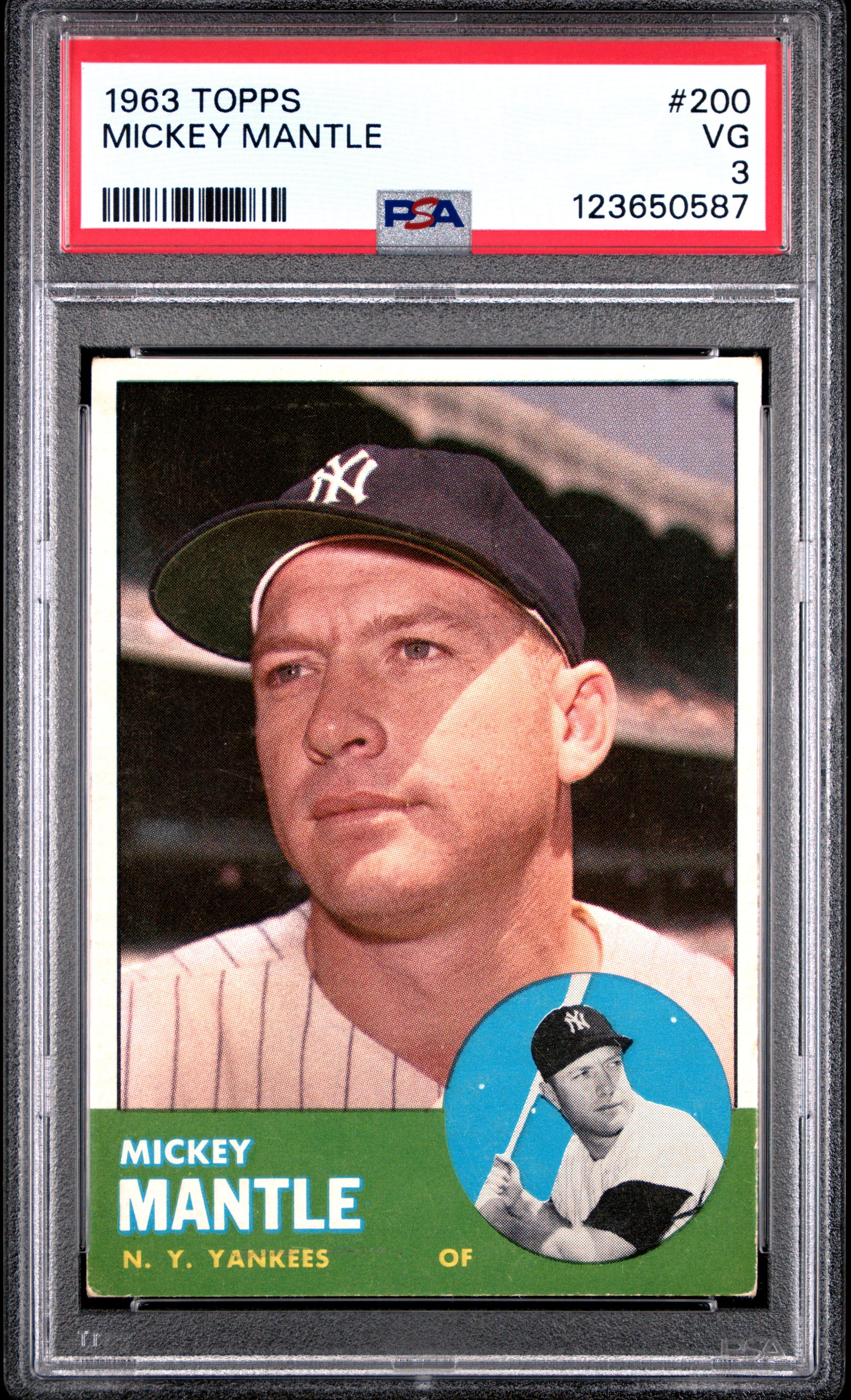 Mickey Mantle 1963 Topps #200 PSA 3 Very Good 0587