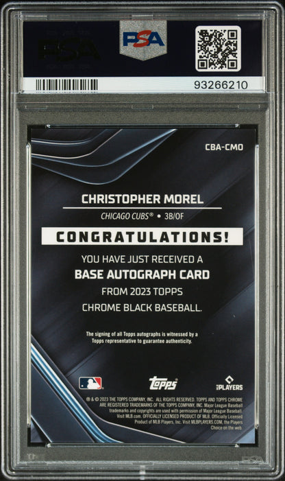 Christopher Morel 2023 Topps Chrome Black Gold Auto #10/50 PSA 10 Gem Mint