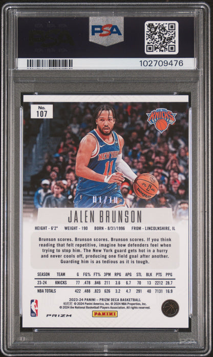 Jalen Brunson 2023 Panini Prizm Deca Gold #1/10 PSA 9 Mint