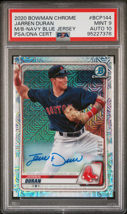 Jarren Duran 2020 Bowman Chrome Mega Box SP Navy Blue Jersey Auto PSA 9 Auto 10