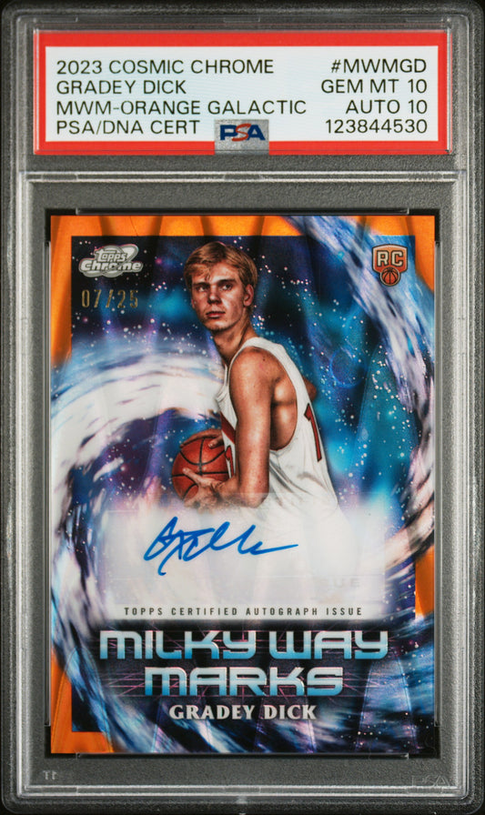 Gradey Dick 2023 Topps Chrome Cosmic Orange Galactic Auto #7/25 PSA 10 Auto 10