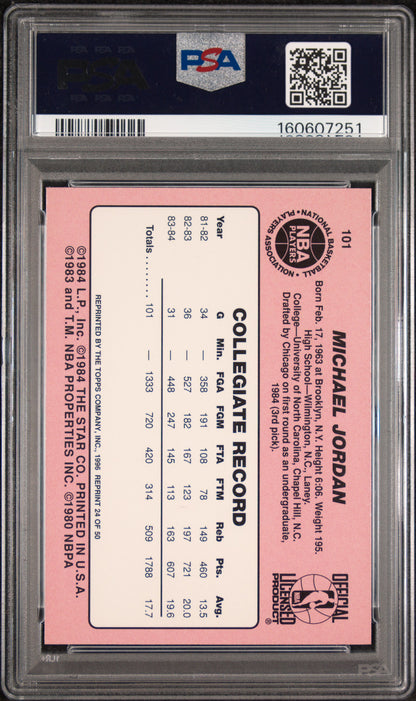 Michael Jordan 1996 Topps NBA Stars 1985 Reprint PSA 8 Nm-Mint