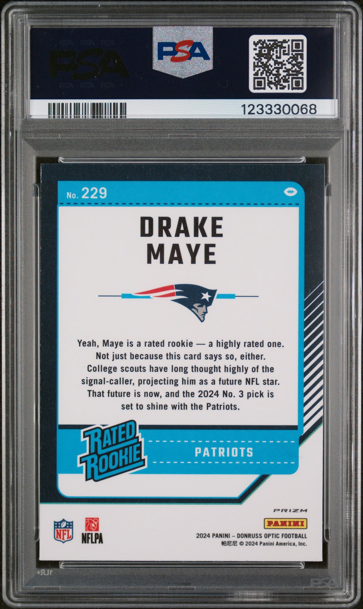Drake Maye 2024 Donruss Optic Rookie #229 Holo PSA 10 Gem Mint 0068