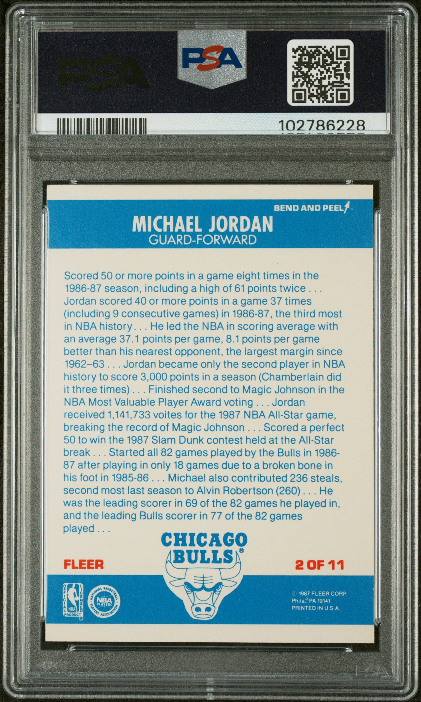 Michael Jordan 1987 Fleer Stickers #2 PSA 7 Near Mint 6228