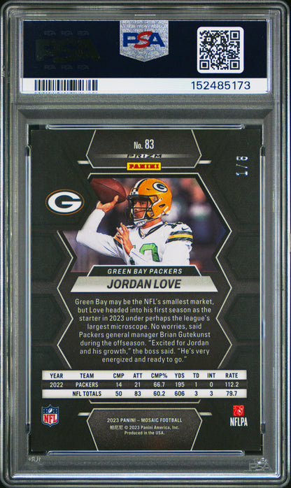 Jordan Love 2023 Panini Mosaic #83 Green Sparkle #1/8 PSA 8 Nm-Mint