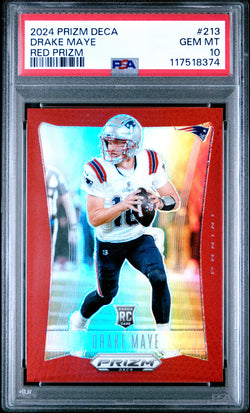 Drake Maye 2024 Panini Prizm Deca Rookie #213 Red Prizm #37/199 PSA 10 Gem Mint