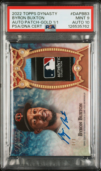 Byron Buxton 2022 Topps Dynasty MLB Logo Patch Auto #1/1 PSA 9 Auto 10