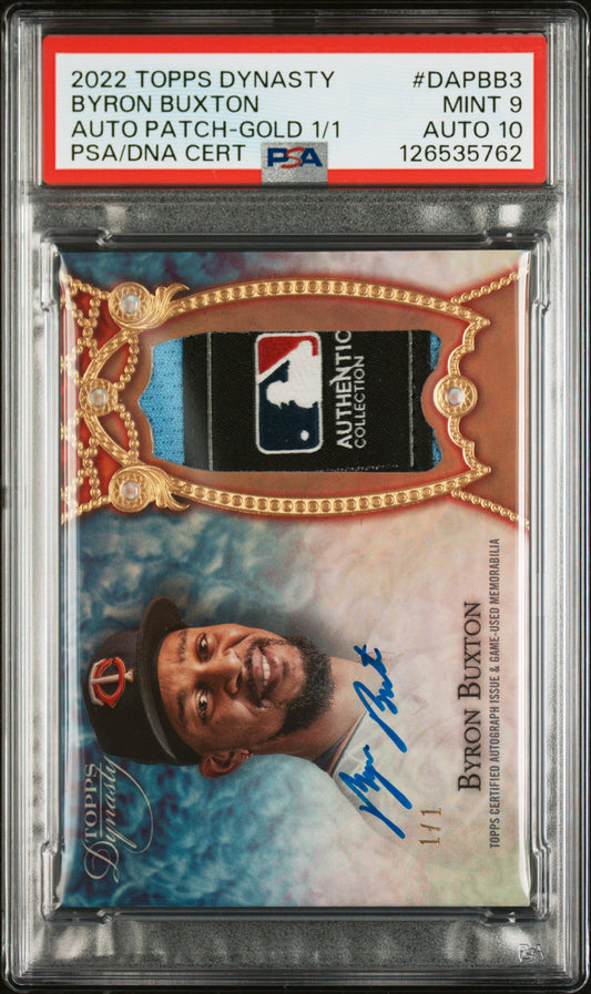 Byron Buxton 2022 Topps Dynasty MLB Logo Patch Auto #1/1 PSA 9 Auto 10