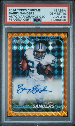 Barry Sanders 2024 Topps Chrome Orange Geometric Auto #20/25 PSA 10 Auto 10