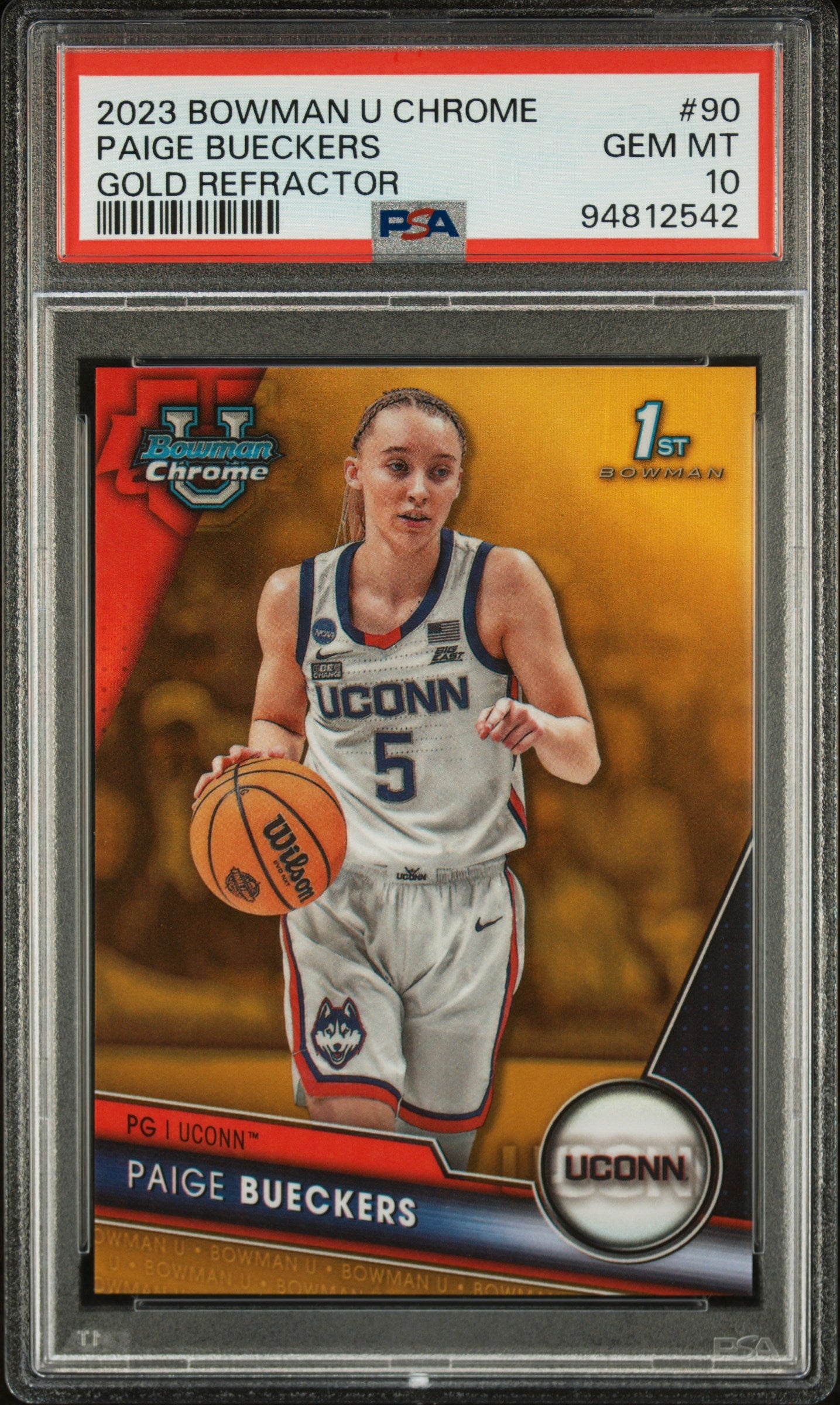 Paige Bueckers 2023 Bowman Chrome U Gold Refractor #37/50 PSA 10 Gem Mint