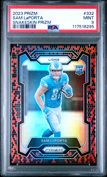 Sam LaPorta 2023 Panini Prizm Rookie #332 Snakeskin Prizm PSA 9 Mint
