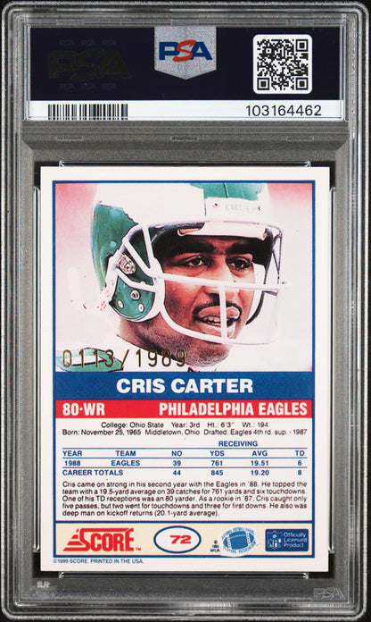Cris Carter 1999 Score 10th Anniversary Auto #113/1989 PSA 7 Near Mint
