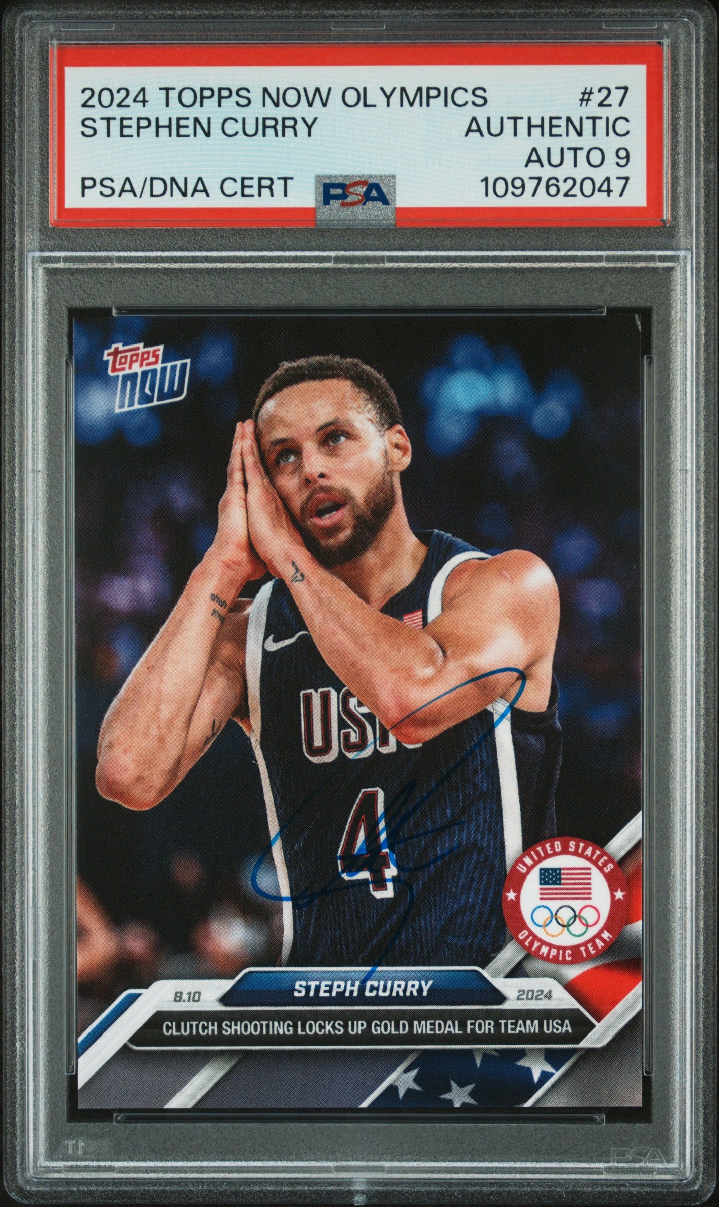 Steph Curry 2024 Topps Now Olympics #27 Auto PSA Auth Auto 9