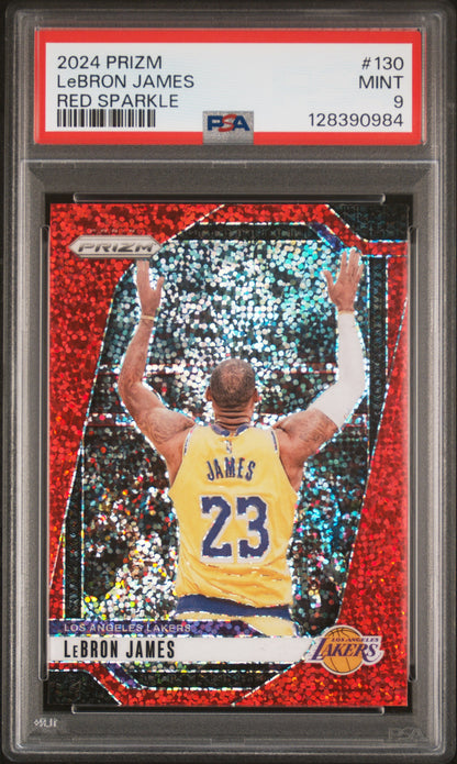 Lebron James 2024 Panini Prizm #130 Red Sparkle PSA 9 Mint