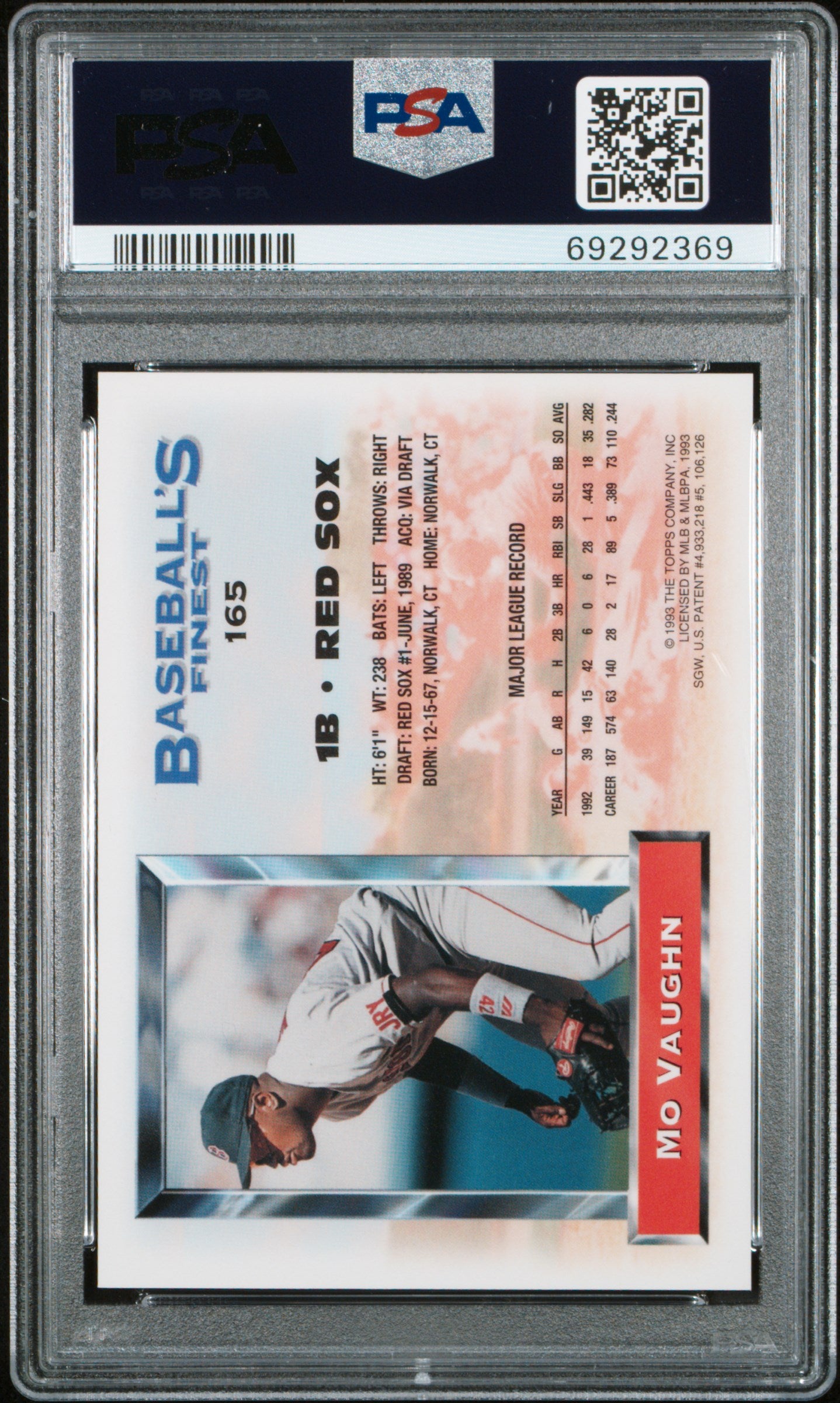 Mo Vaughn 1993 Topps Finest Refractor #165 PSA 8 Nm-Mint