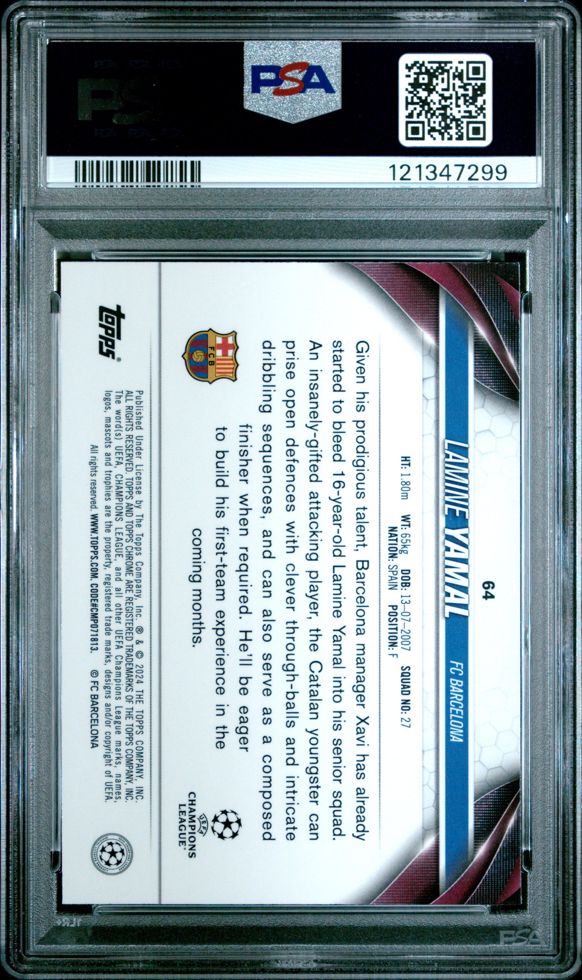 Lamine Yamal 2023 Topps Chrome UCC Rookie #64 PSA 10 Gem Mint