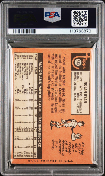 Nolan Ryan 1969 Topps #533 PSA 3 Very Good 3870