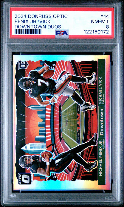 Michael Penix Jr./Michael Vick 2024 Donruss Optic Dual Downtown PSA 8 Nm-Mint