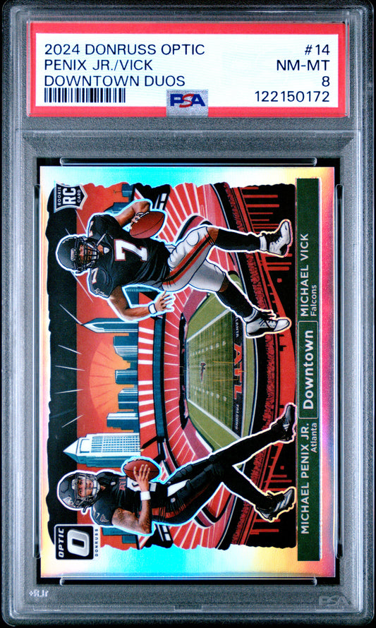 Michael Penix Jr./Michael Vick 2024 Donruss Optic Dual Downtown PSA 8 Nm-Mint