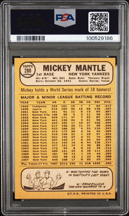 Mickey Mantle 1968 Topps #280 PSA 5 EX 9186