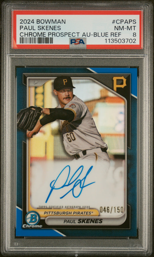 Paul Skenes 2024 Bowman Chrome Blue Refractor Auto #46/150 PSA 8 Nm-Mint