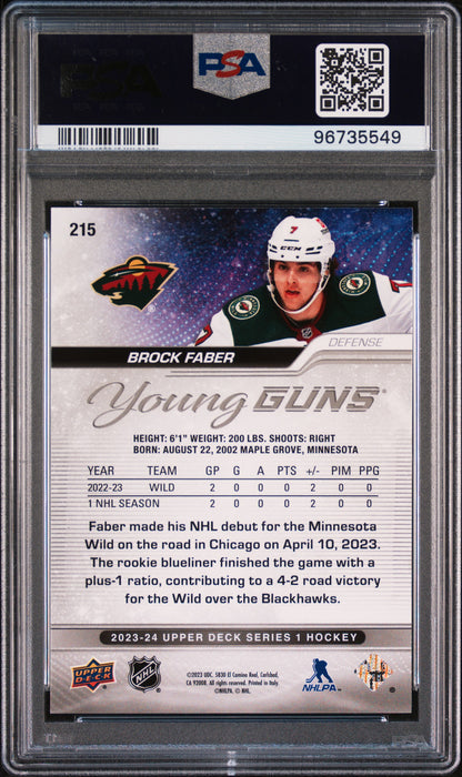 Brock Faber 2023 Upper Deck Rookie #215 PSA 10 Gem Mint