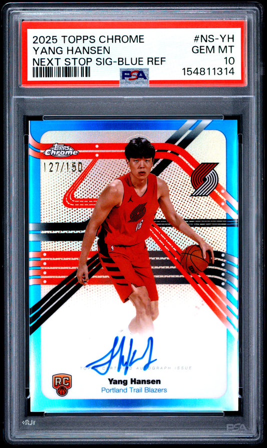 Yang Hansen 2025 Topps Chrome Next Stop Blue Autograph #127/150 PSA 10 Gem Mint