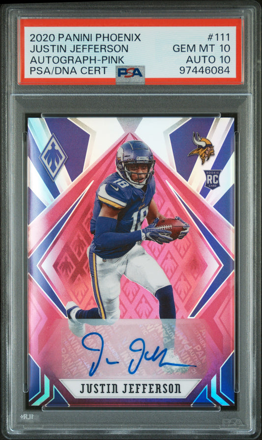 Justin Jefferson 2020 Panini Phoenix Pink RC Autograph #17/35 PSA 10 Auto 10