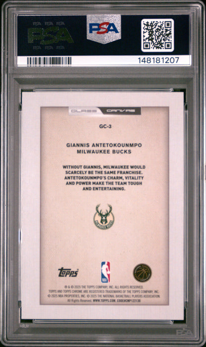 Giannis Antetokounmpo 2025 Topps Chrome Glass Canvas PSA 9 Mint