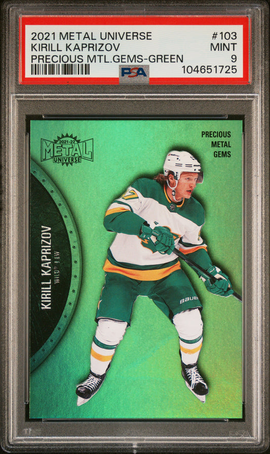 Kirill Kaprizov 2021 Metal Universe Precious Metal Gems Green #4/100 PSA 9 Mint