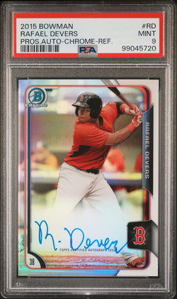 Rafael Devers 2015 Bowman Prospect Refractor Autograph #221/499 PSA 9 Mint