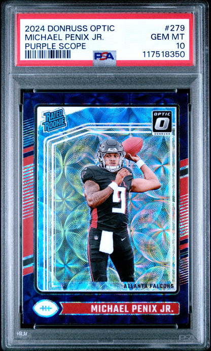 Michael Penix Jr. 2024 Donruss Optic Rookie #279 Purple Scope PSA 10 Gem Mint