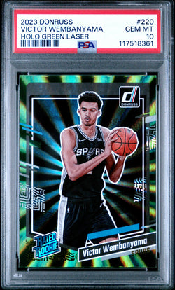 Victor Wembanyama 2023 Donruss Rookie #220 Holo Green Laser PSA 10 Gem Mint