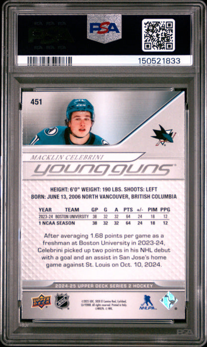 Macklin Celebrini 2024 Upper Deck Rookie #451 PSA 10 Gem Mint 1833