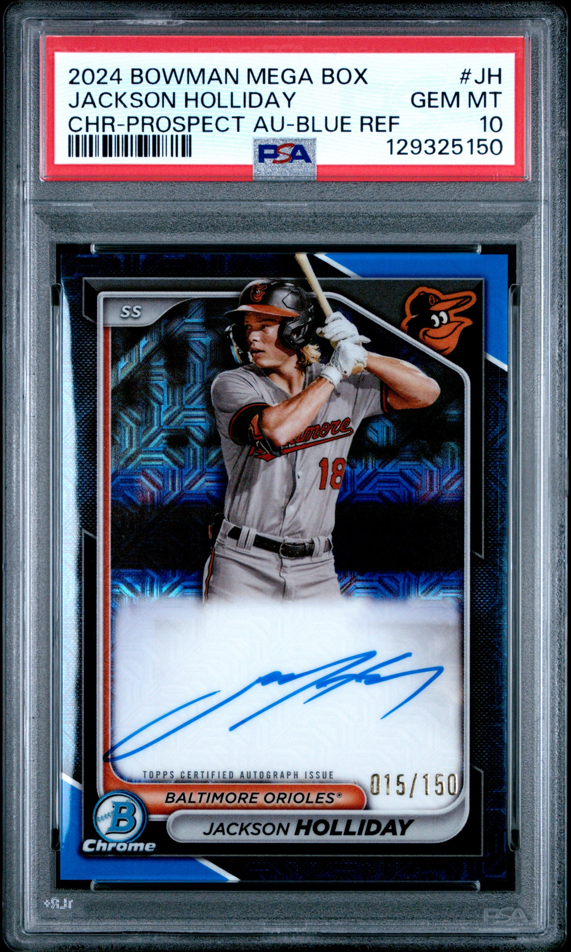 Jackson Holliday 2024 Bowman Mega Box Blue Refractor Auto #15/150 PSA 10 Gem Mint