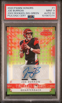 Joe Burrow 2020 Panini Honors 2002 Rookies Green Auto #32/35 PSA 9 Auto 10