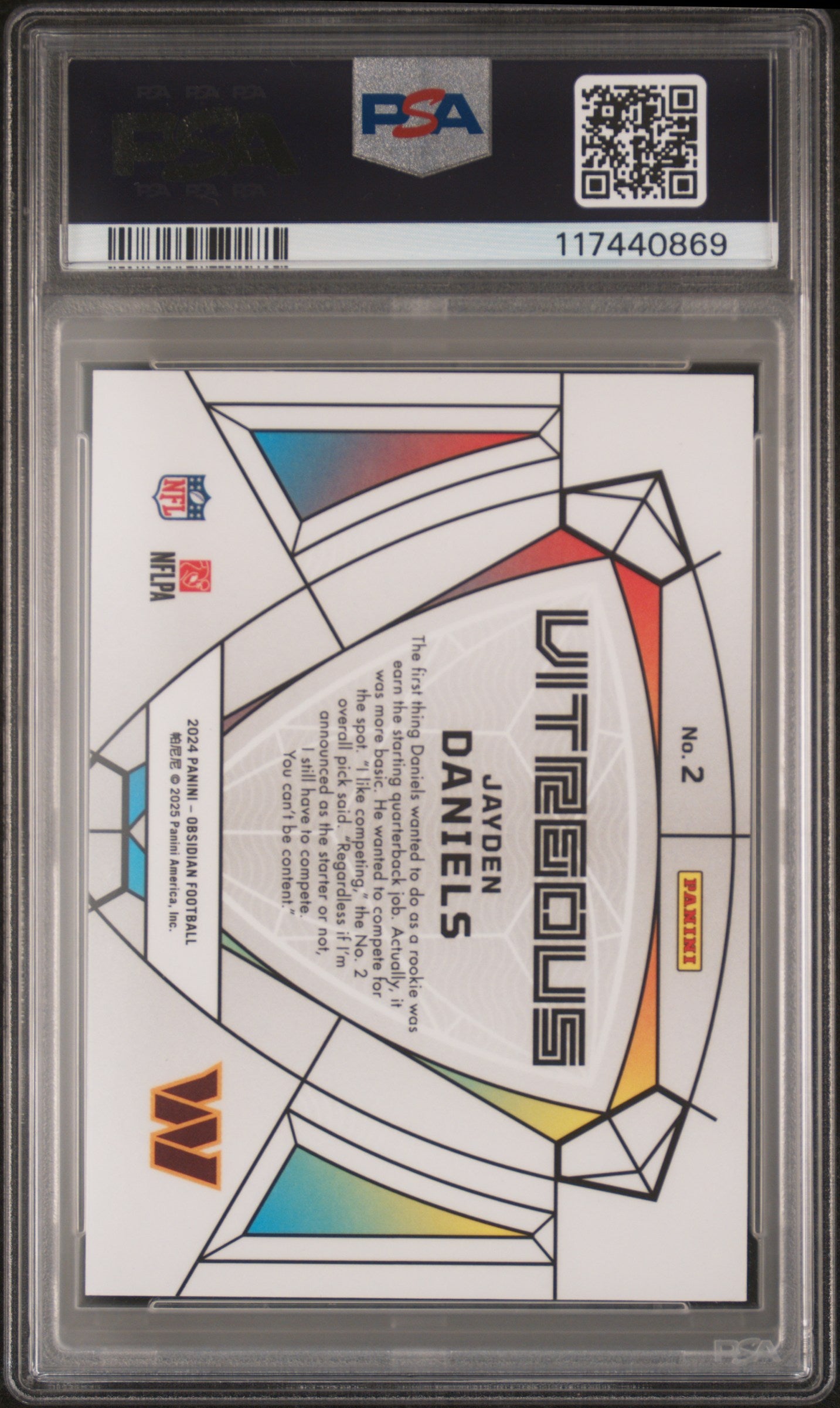 Jayden Daniels 2024 Panini Obsidian Vitreous Rookie PSA 10 Gem Mint