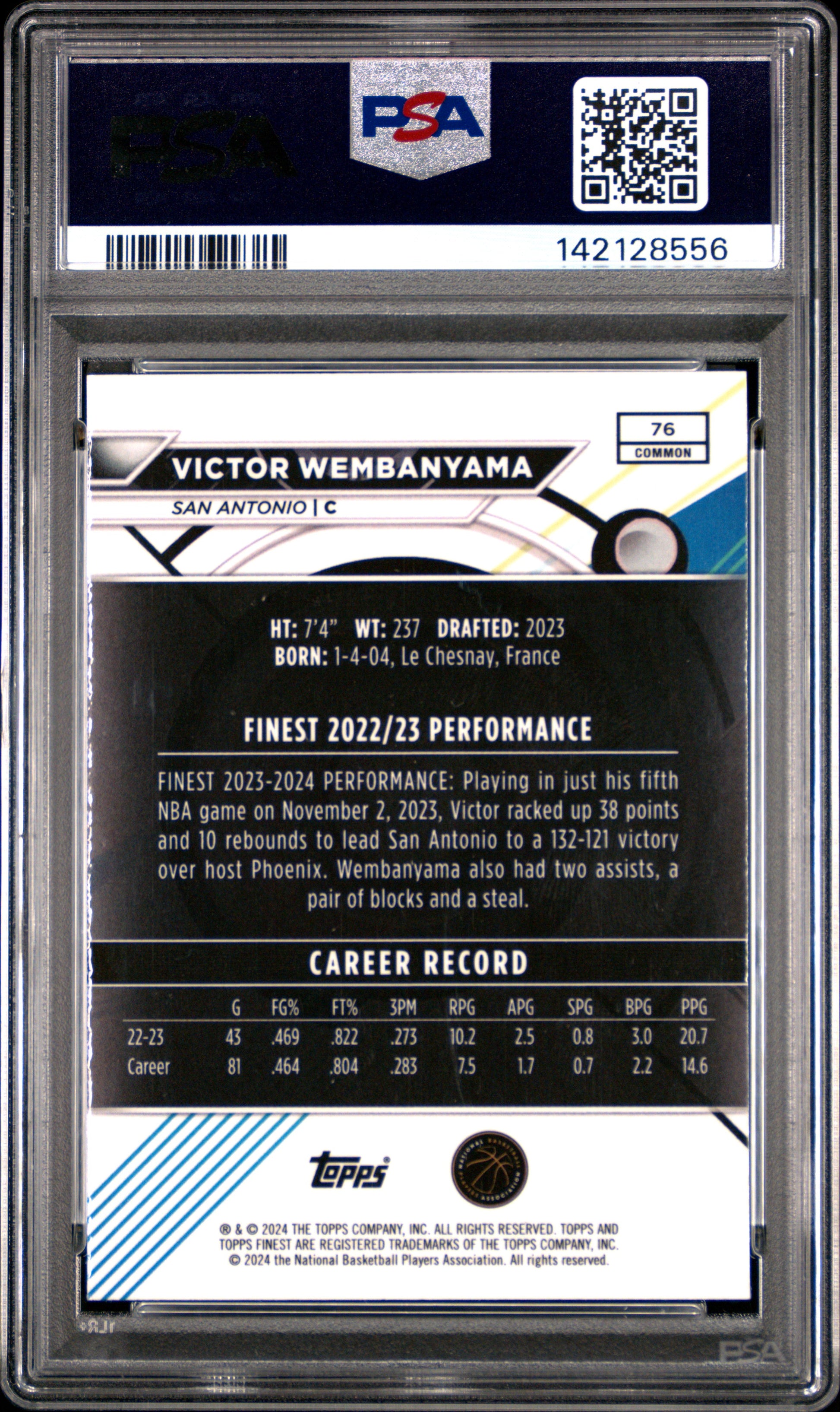 Victor Wembanyama 2023 Topps Finest Rookie #76 Gold Geometric #43/50 PSA 10 Gem Mint